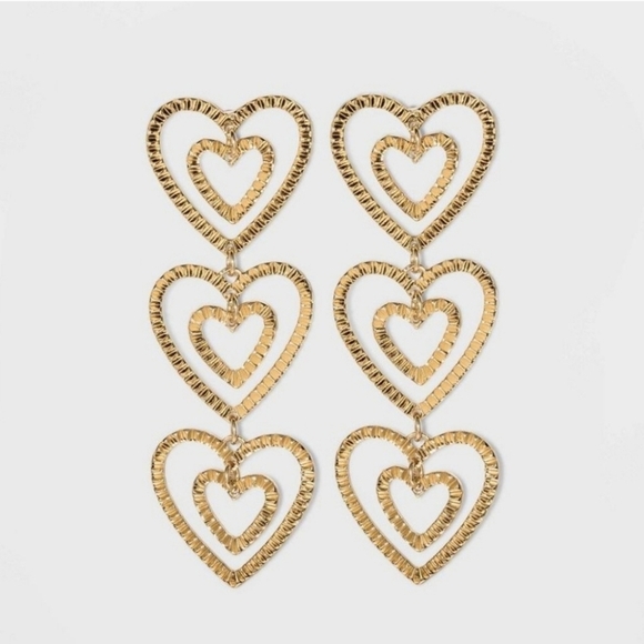 ✨️🍍 SUGARFIX by Baublebar Stacked Gold Heart Drop Earrings  ✨️🍍 - Picture 1 of 5